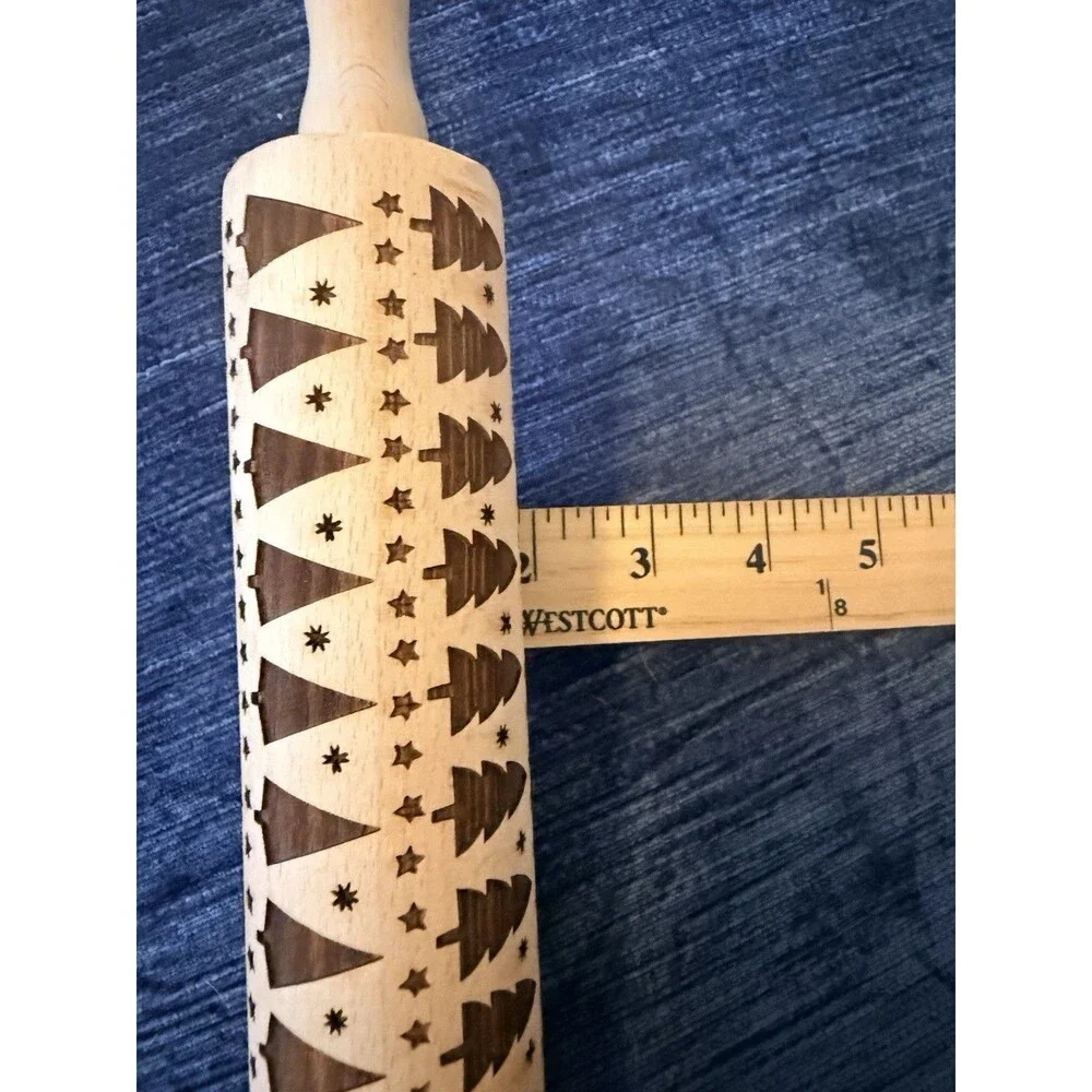 Embossing Rolling Pin Wooden Engraved Stars & Trees